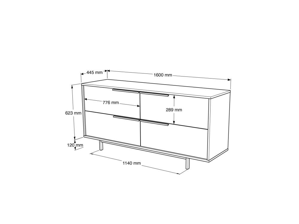 ON3-SW" wooden sideboard - 160 x 44 x 74 cm - White