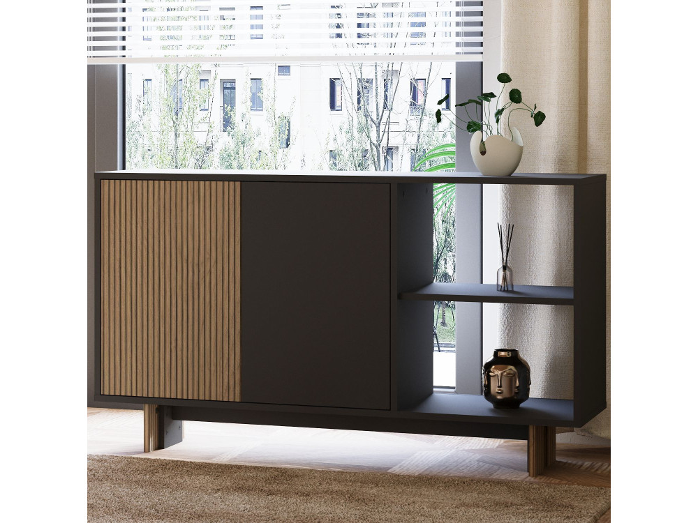 Ravello" wooden sideboard - 140 x 35 x 80 cm - Charcoal grey