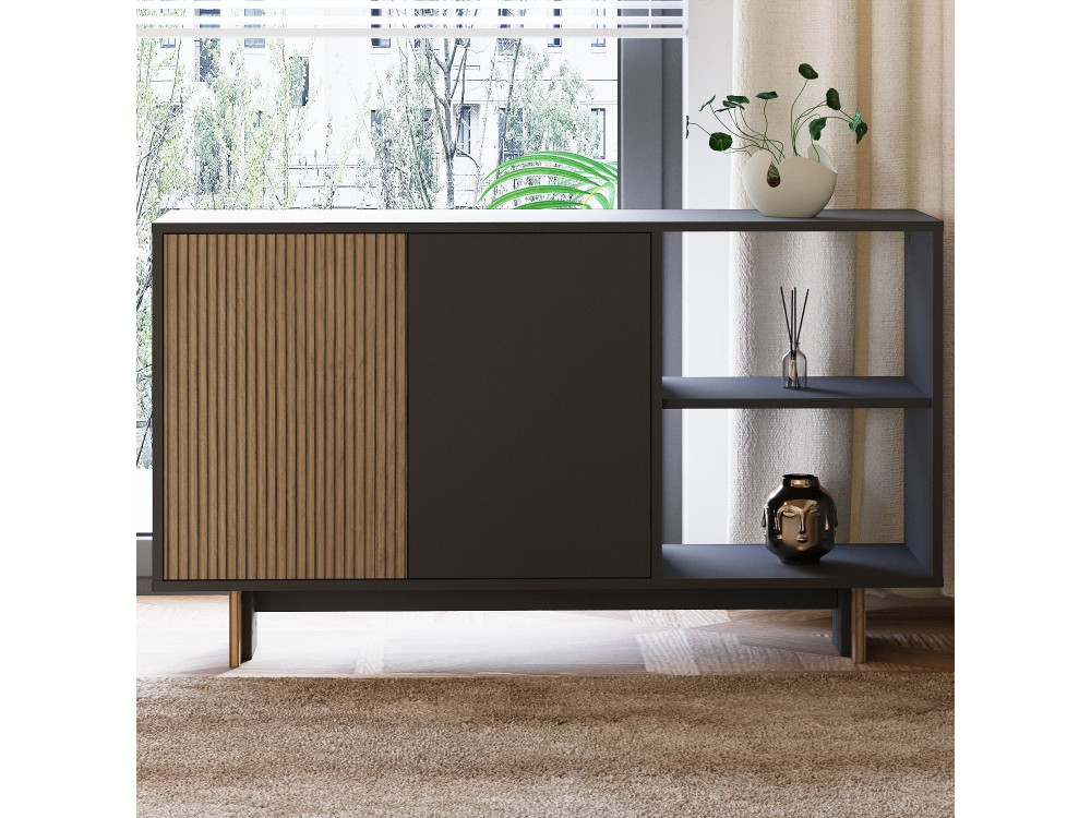 Ravello" wooden sideboard - 140 x 35 x 80 cm - Charcoal grey