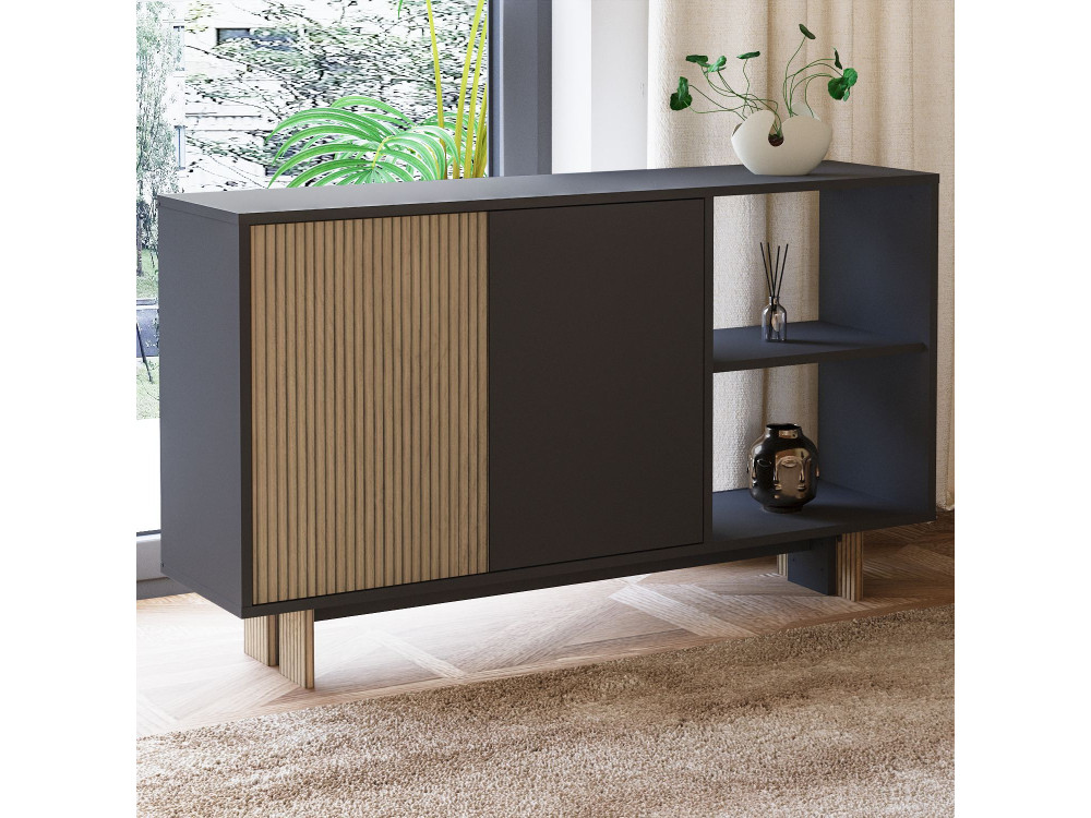 Ravello" wooden sideboard - 140 x 35 x 80 cm - Charcoal grey