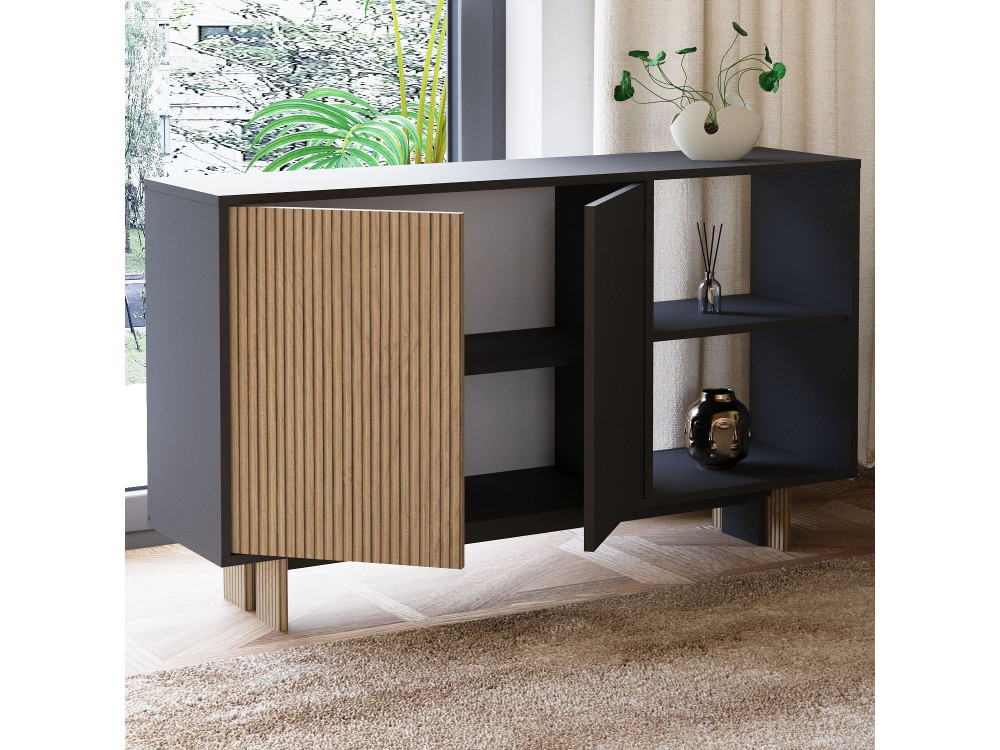 Ravello" wooden sideboard - 140 x 35 x 80 cm - Charcoal grey
