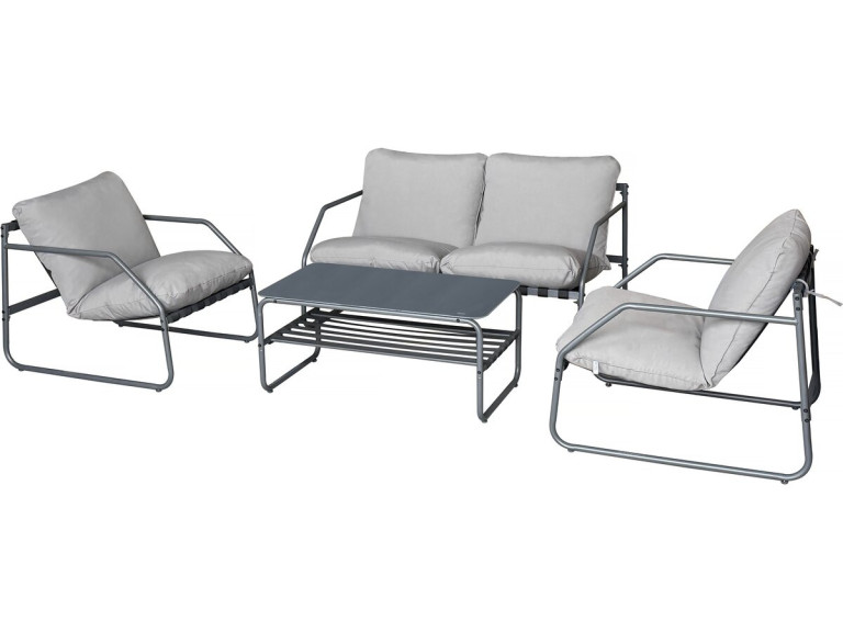 Sora" metal garden furniture set with cushions - 4 seats - Grey