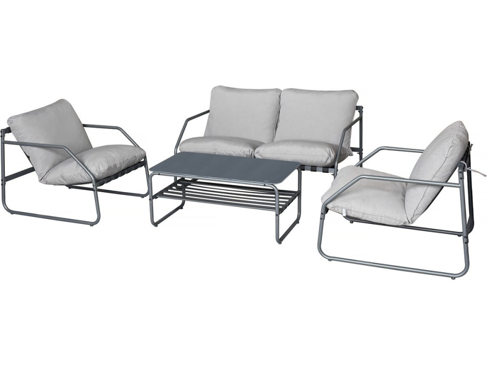 Sora" metal garden furniture set with cushions - 4 seats - Grey