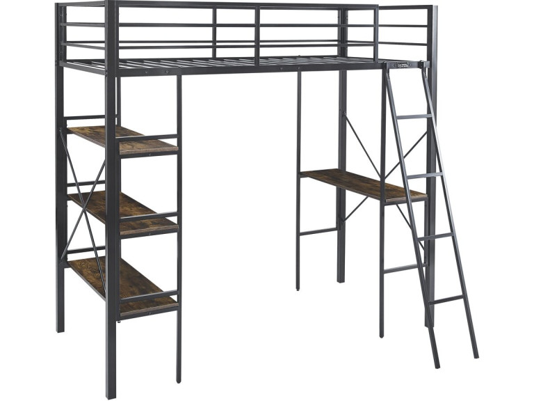 "Raphaël" Metal Loft Bed with Desk - 190 x 90 cm - Black