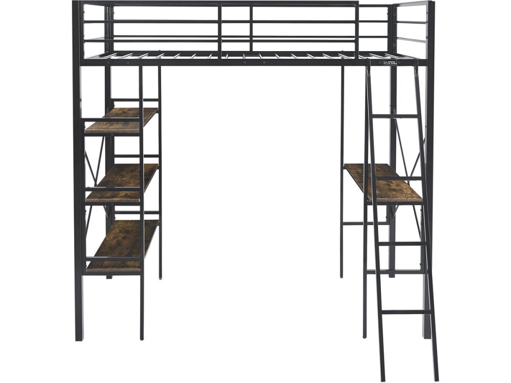 "Raphaël" Metal Loft Bed with Desk - 190 x 90 cm - Black