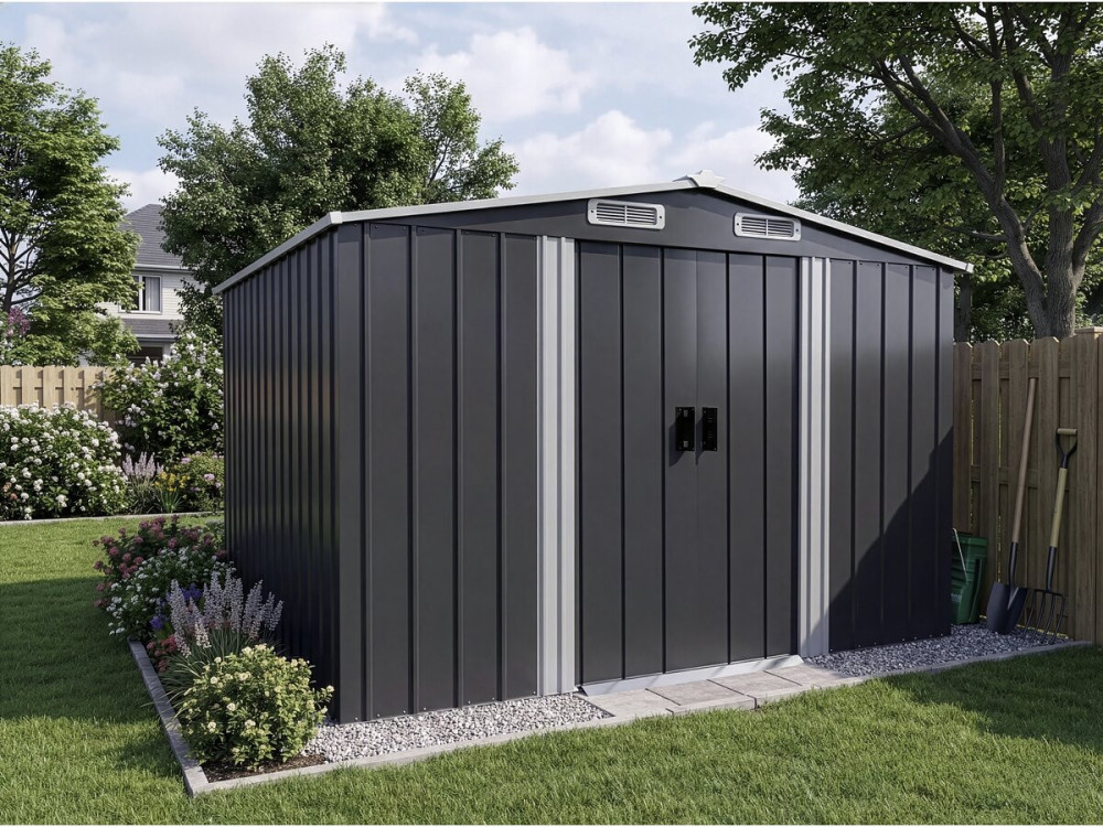 Boston" metal garden shed with sliding door - 6.54 m² - Grey