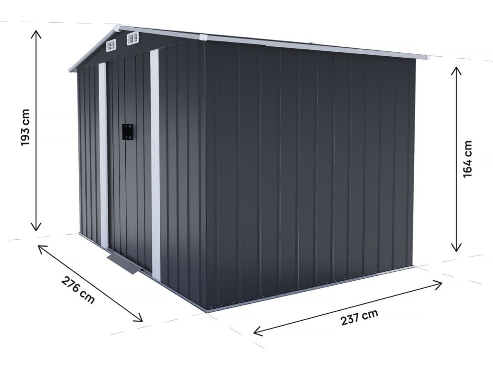 Boston" metal garden shed with sliding door - 6.54 m² - Grey