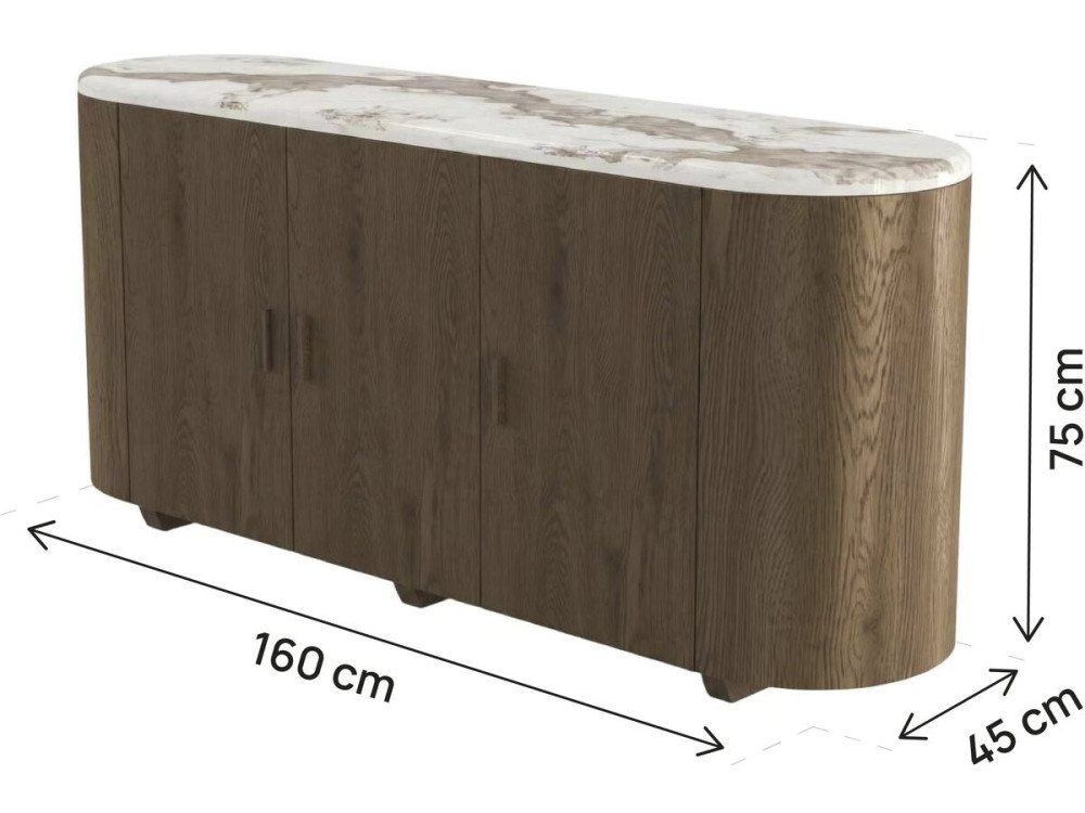 "Azya" Wooden Sideboard with Ceramic Top - 160 x 45 x 75 cm - Brown