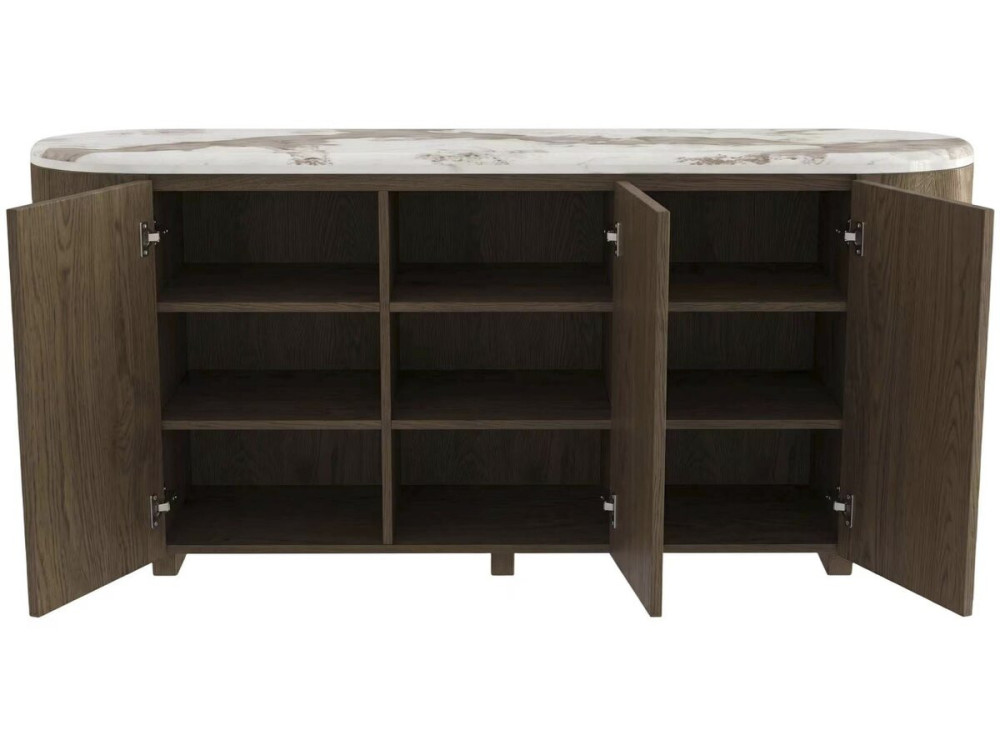 "Azya" Wooden Sideboard with Ceramic Top - 160 x 45 x 75 cm - Brown