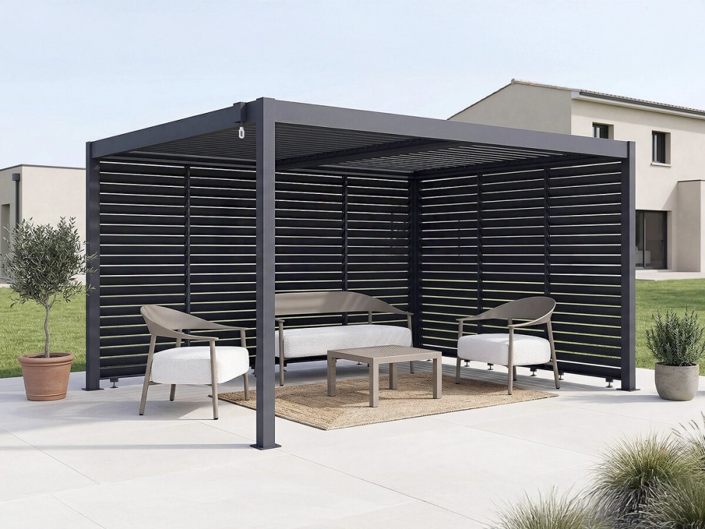 Bioclimatic pergola with 7 "Windsor" aluminum louvers - 3 x 4 m - Gray