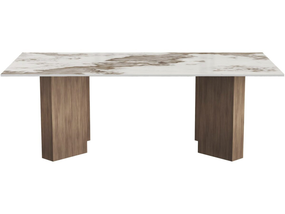 "Elma" Wooden Coffee Table with Ceramic Top - 120 x 60 x 40 cm - Brown