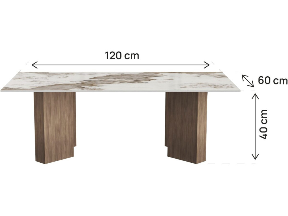 "Elma" Wooden Coffee Table with Ceramic Top - 120 x 60 x 40 cm - Brown