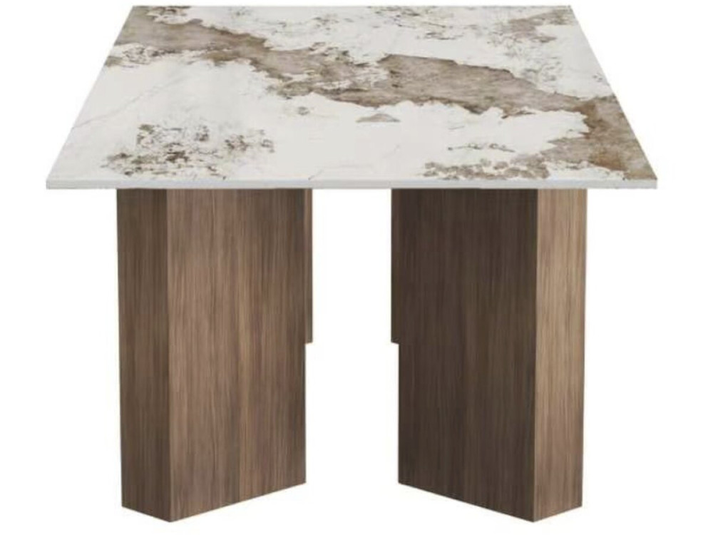 "Elma" Wooden Coffee Table with Ceramic Top - 120 x 60 x 40 cm - Brown