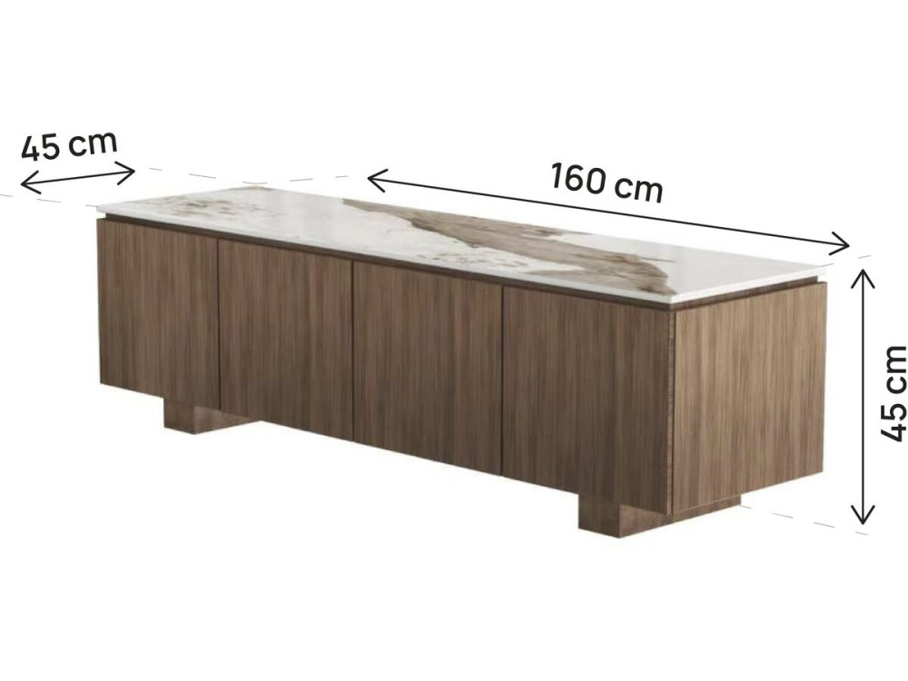 "Elma" Wooden TV Stand with Ceramic Top - 160 x 45 x 45 cm - Brown