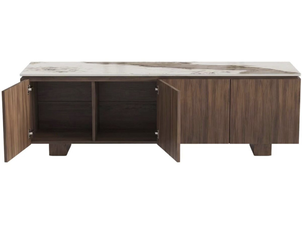 "Elma" Wooden TV Stand with Ceramic Top - 160 x 45 x 45 cm - Brown