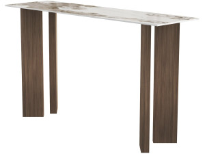 "Elma" Wooden Console Table with Ceramic Top - 140 x 40 x 80 cm - Brown