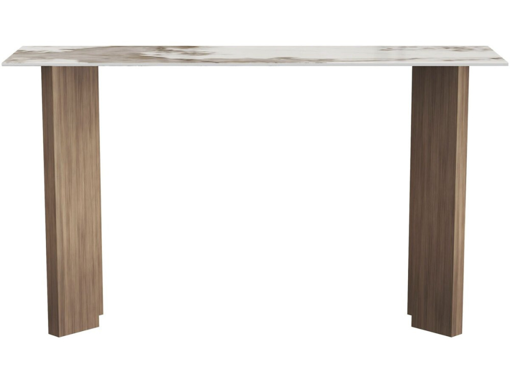 "Elma" Wooden Console Table with Ceramic Top - 140 x 40 x 80 cm - Brown