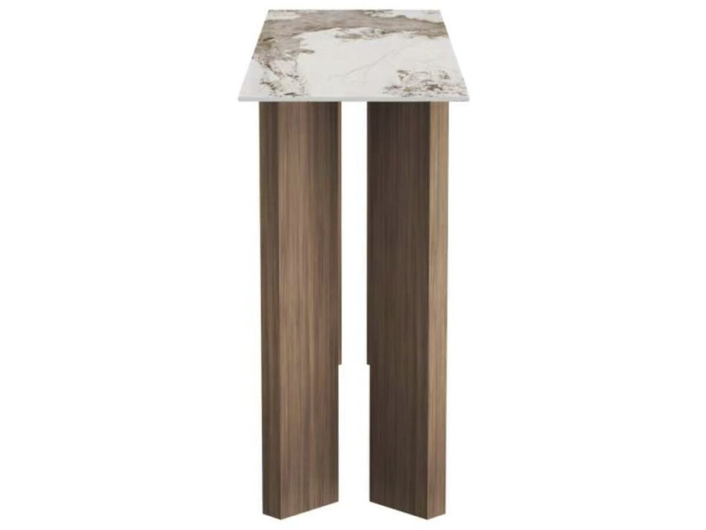 "Elma" Wooden Console Table with Ceramic Top - 140 x 40 x 80 cm - Brown