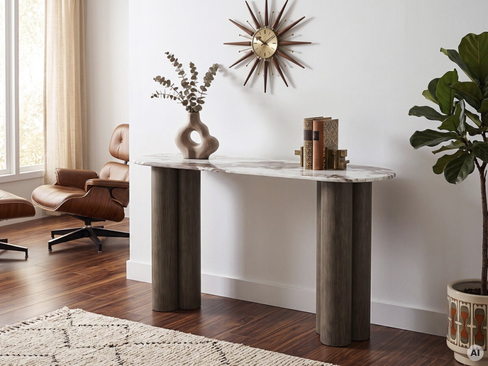 "Zora" Console Table with Ceramic Top - 140 cm - Brown