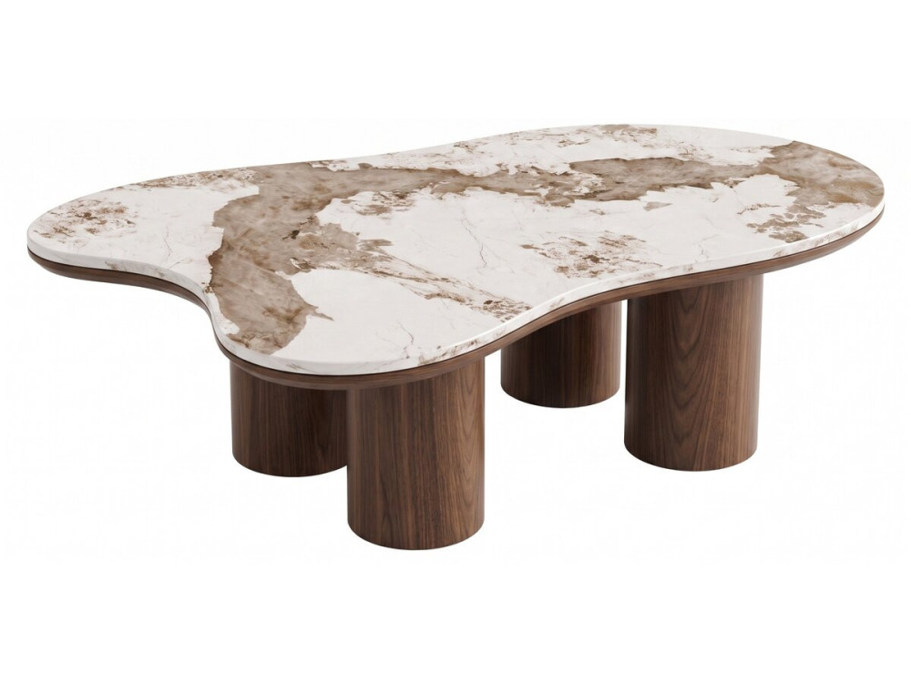 "Kora" Wooden Coffee Table with Ceramic Top - 120 cm - Brown