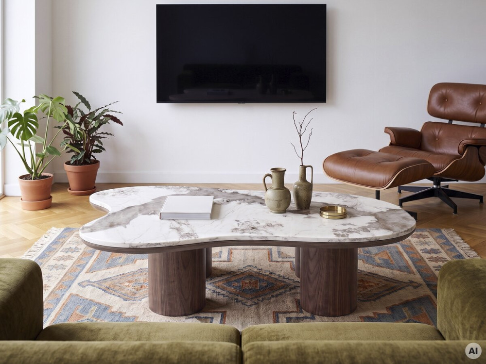 "Kora" Wooden Coffee Table with Ceramic Top - 120 cm - Brown
