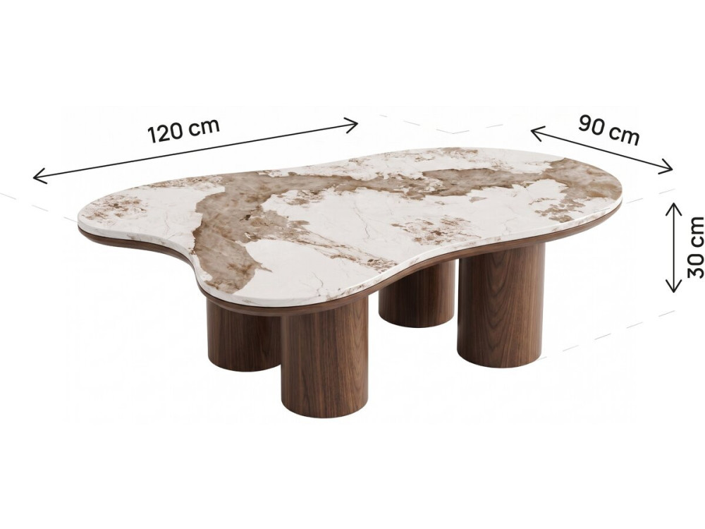 "Kora" Wooden Coffee Table with Ceramic Top - 120 cm - Brown