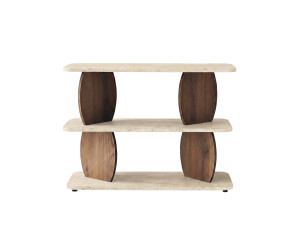 "Armonia" Wooden Side Table - 90 x 30 x 70 cm - Travertine / Walnut