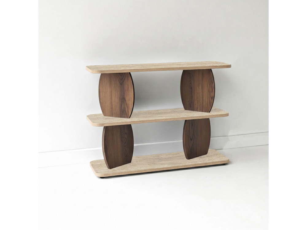 "Armonia" Wooden Side Table - 90 x 30 x 70 cm - Travertine / Walnut