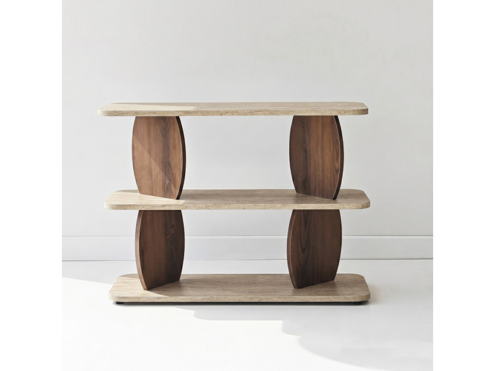 "Armonia" Wooden Side Table - 90 x 30 x 70 cm - Travertine / Walnut