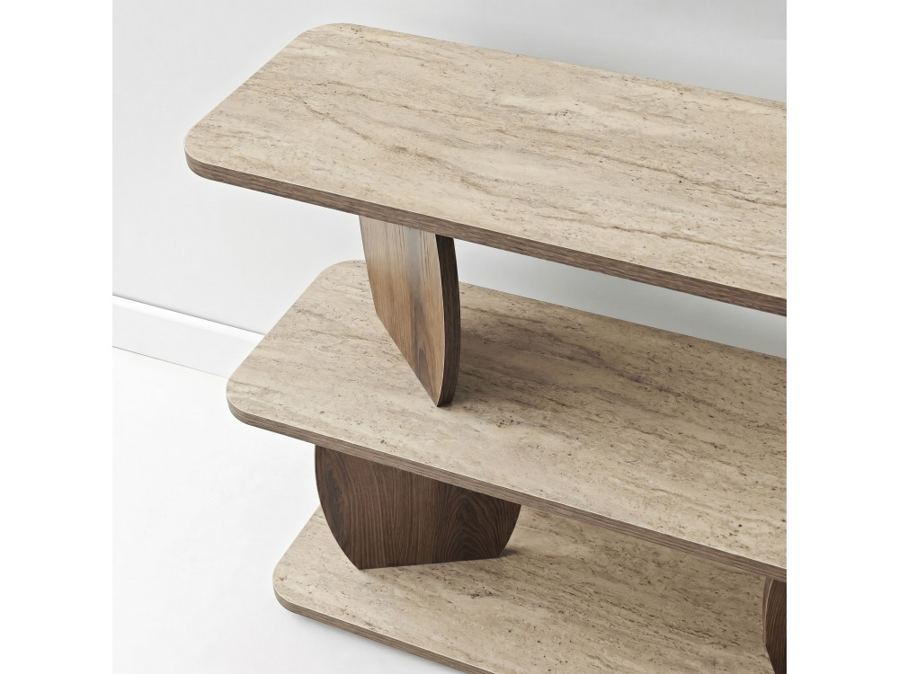 "Armonia" Wooden Side Table - 90 x 30 x 70 cm - Travertine / Walnut