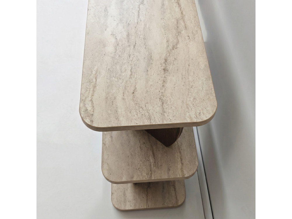 "Armonia" Wooden Side Table - 90 x 30 x 70 cm - Travertine / Walnut