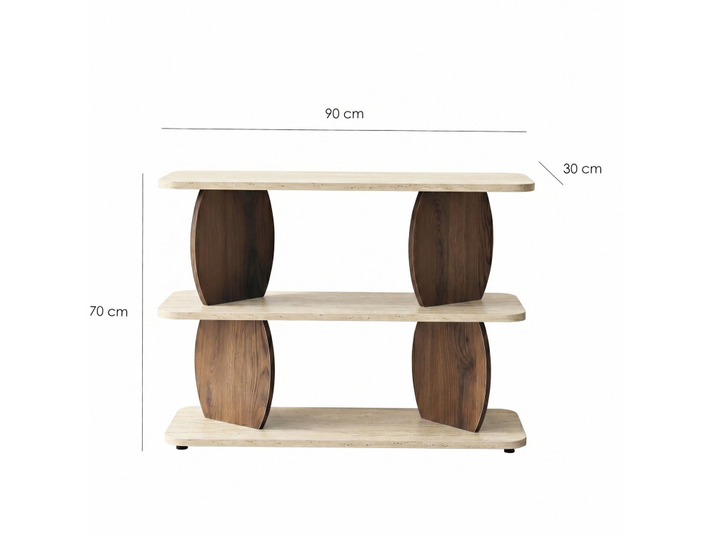 "Armonia" Wooden Side Table - 90 x 30 x 70 cm - Travertine / Walnut
