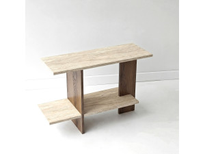 "Essenziale" Wooden Side Table - 80 x 30 x 55 cm - Travertine / Walnut