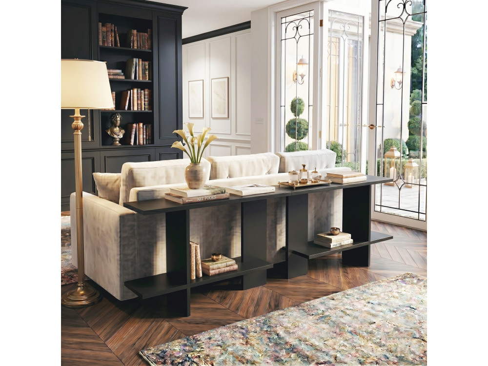 "Essenziale" Wooden Side Table - 80 x 30 x 55 cm - Black