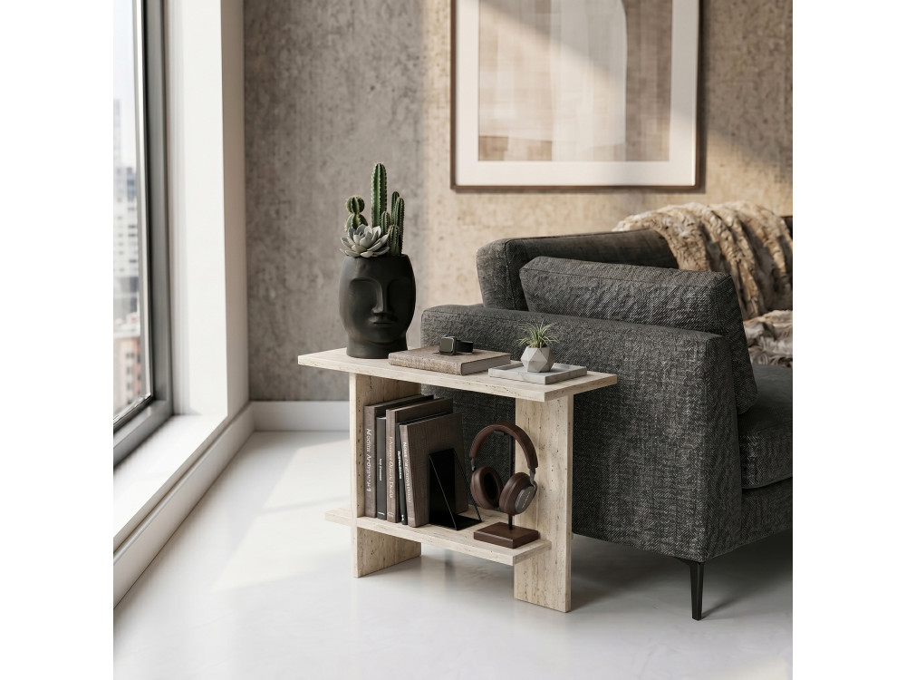 "Essenziale" Wooden Side Table - 80 x 30 x 55 cm - Travertine