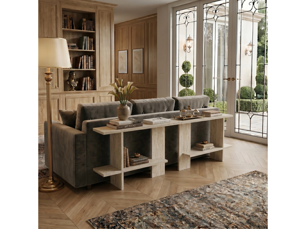 "Essenziale" Wooden Side Table - 80 x 30 x 55 cm - Travertine