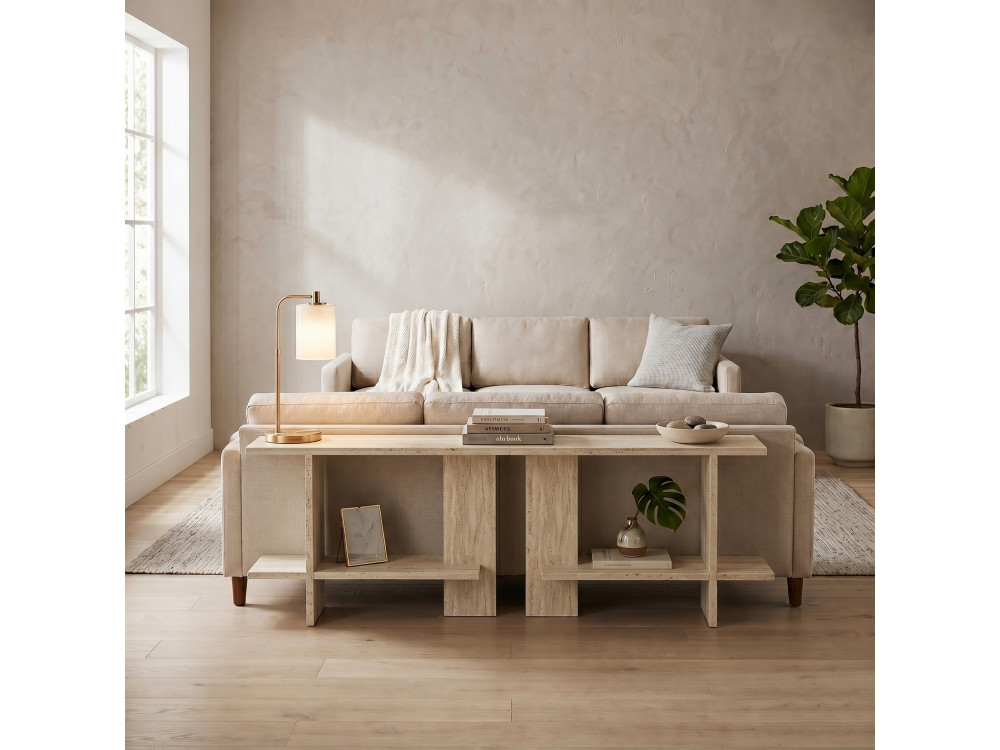 "Essenziale" Wooden Side Table - 80 x 30 x 55 cm - Travertine