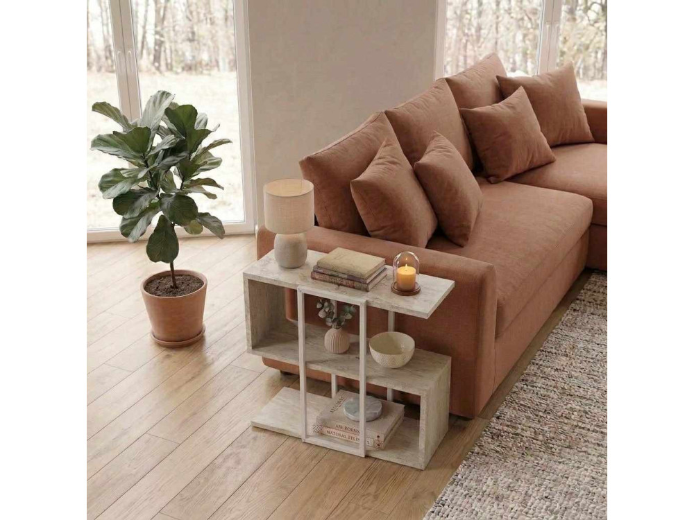"HOMIA" Wooden Side Table - 56 x 25 x 56 cm - Travertine