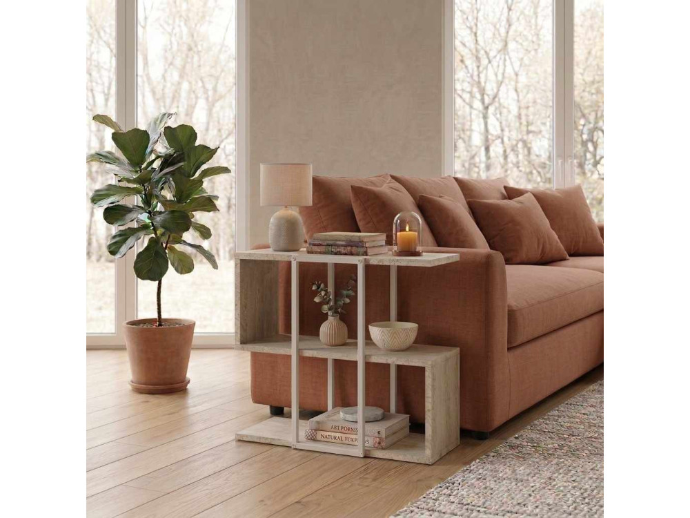 "HOMIA" Wooden Side Table - 56 x 25 x 56 cm - Travertine