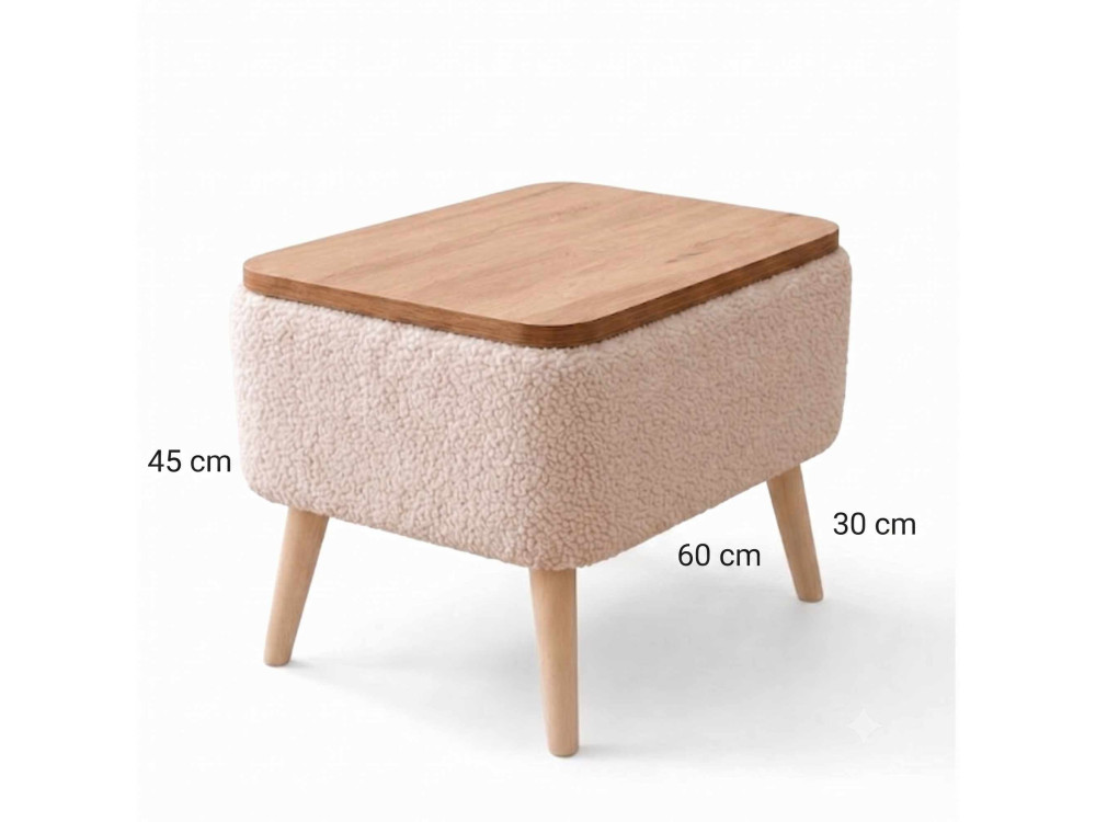 "Nora" Wooden Side Table - 60 x 30 x 45 cm - Beige
