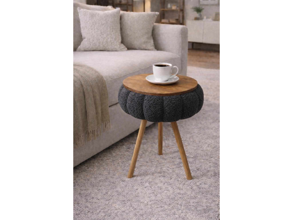 "Papatya Zgn" Wooden Side Table - 33 x 45 cm - Anthracite