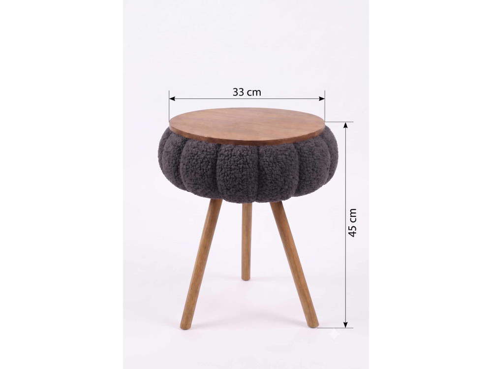 "Papatya Zgn" Wooden Side Table - 33 x 45 cm - Anthracite