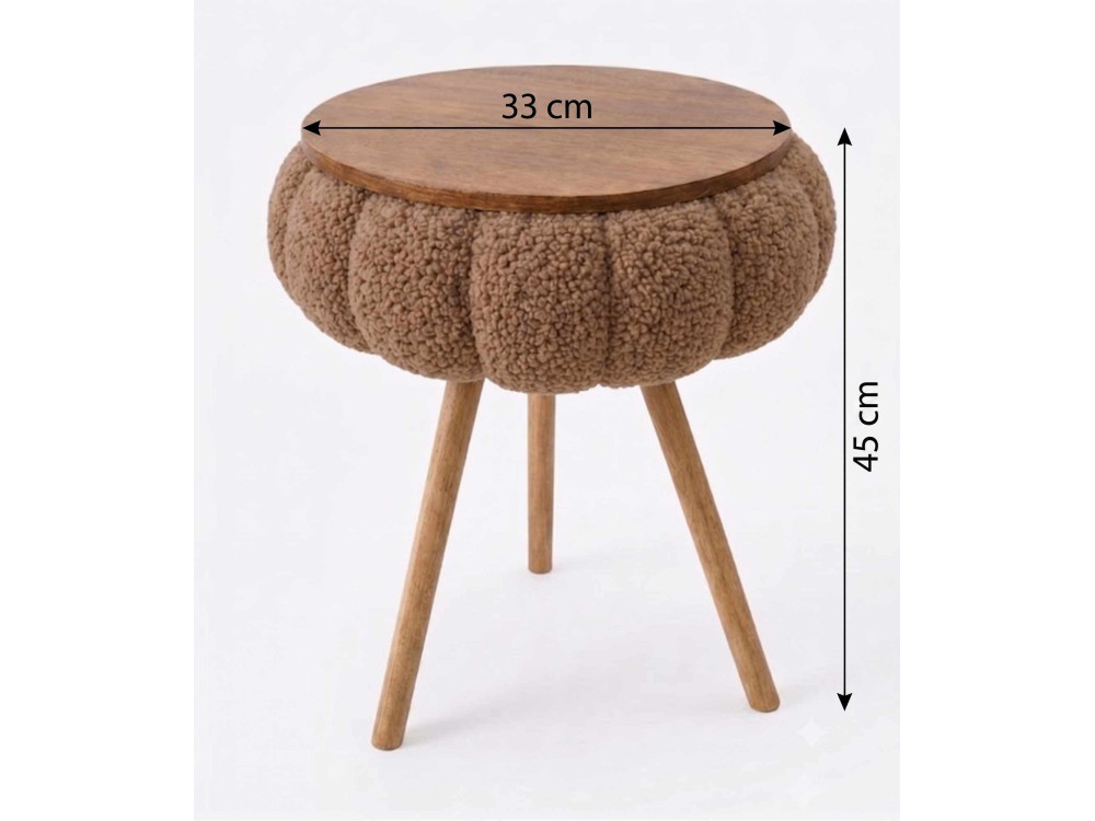 "Papatya Zgn" Wooden Side Table - 33 x 45 cm - Brown