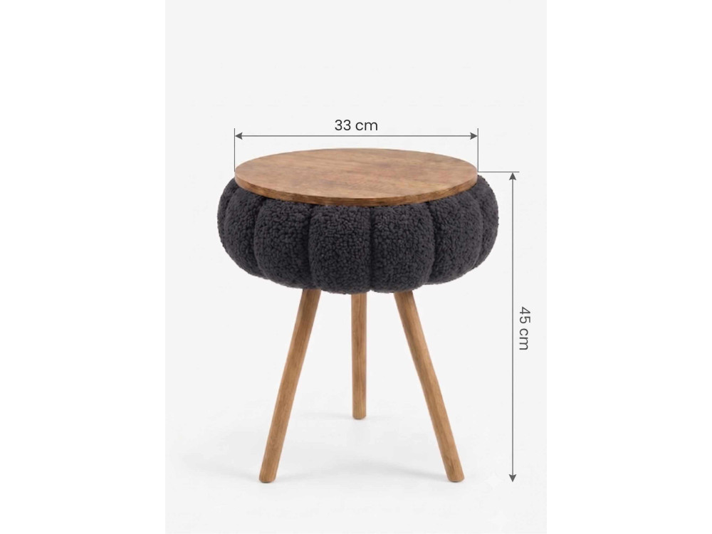 "Papatya Zgn" Wooden Side Table - 33 x 45 cm - Black