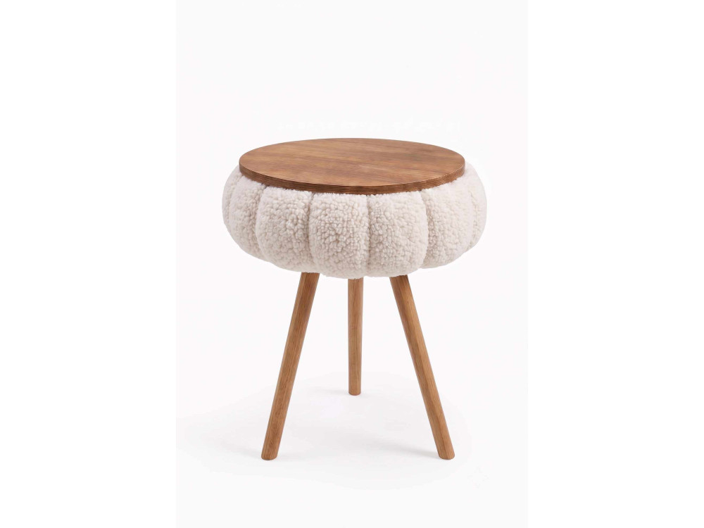 "Papatya Zgn" Wooden Side Table - 33 x 45 cm - Beige