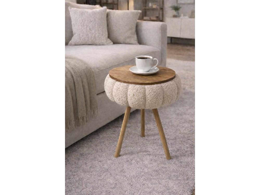 "Papatya Zgn" Wooden Side Table - 33 x 45 cm - Beige