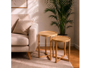 Set of 2 "Nil 2" Wooden Nesting Tables - 50 x 50 x 62 cm - Beige