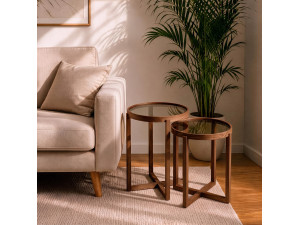 Set of 2 "Nil 2" Wooden Nesting Tables - 50 x 50 x 62 cm - Brown