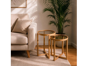 Set of 2 "Nil 2" Wooden Nesting Tables - 50 x 50 x 62 cm - Beige