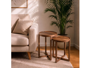 Set of 2 "Nil 2" Wooden Nesting Tables - 50 x 50 x 62 cm - Brown